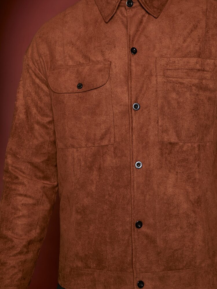 Manfinity 男士休閒純色翻蓋口袋外套 - 鏽棕色 - 查看 6