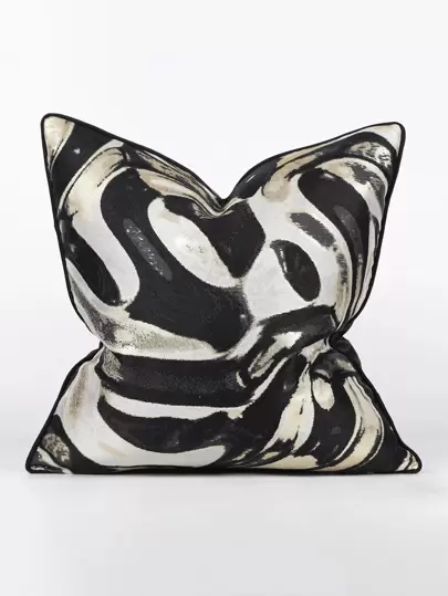 1pc Modern Simple Black And Gold Jacquard Cushion Cover, Suitable For Sofa Living Room Bedroom Decor, Decorative Pillow, 45cm*45cm/17.7inch*17.7inch With No Pillow Insert