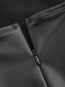 SHEIN MOD Solid PU Leather Flare Leg Jumpsuit - Black - View 4