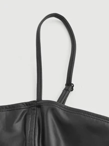 SHEIN MOD Solid PU Leather Flare Leg Jumpsuit - Black - View 3