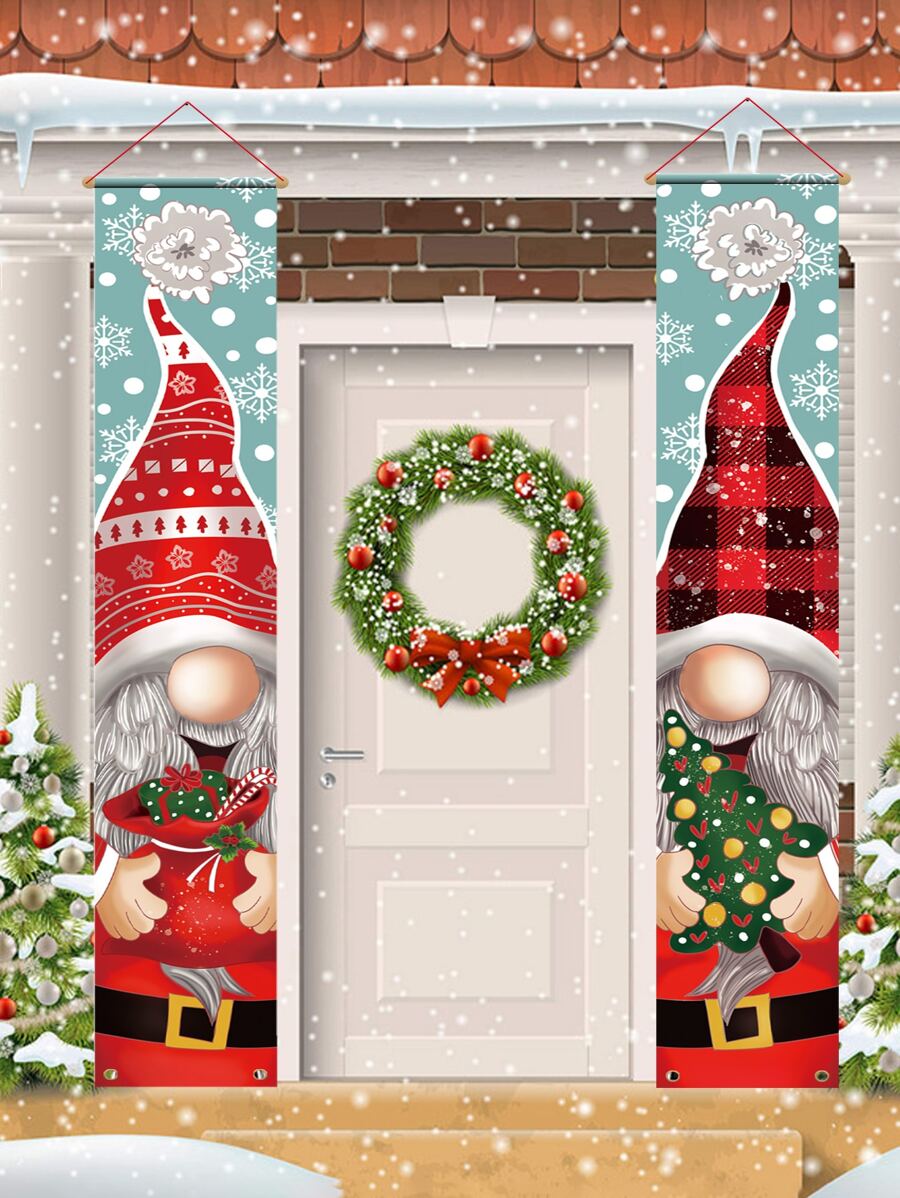 2pcs Santa Claus Hanging Door Banner Christmas Ornament,Merry Christmas Decoration For Home - Multicolor - View 1