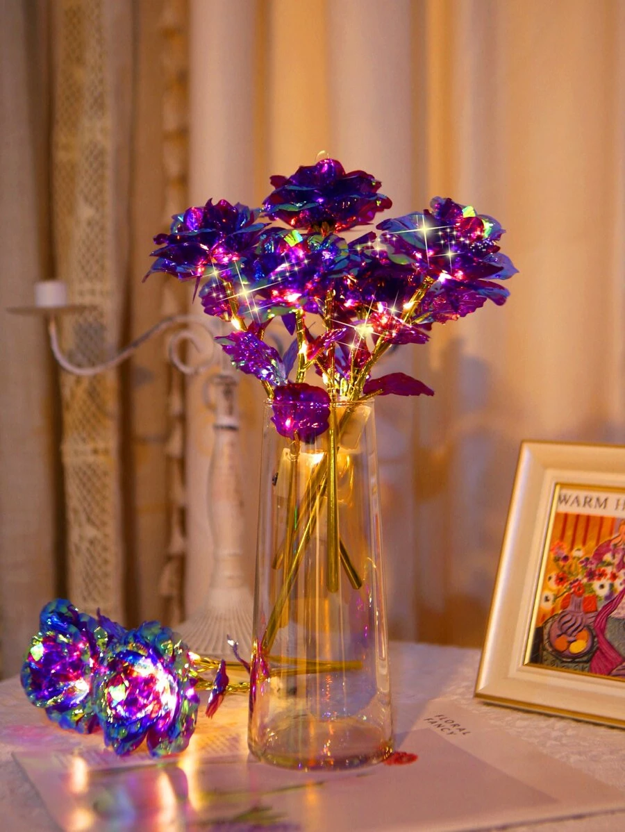 1 luz de decoración en forma de flor, luz de novedad con diseño de tallo de rosa, para decoración del hogar - Amarillo - Ver 1