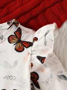 Bebé Vestido con estampado de mariposa ribete con fruncido con diadema - Blanco - Ver 3