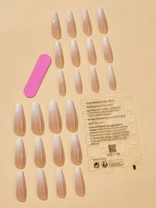 Transform Your Nails with 24pcs Long Coffin Camel Ombre Glossy Fake Nail & 1pc Nail File & 1sheet Tape - Multicolor - View 2