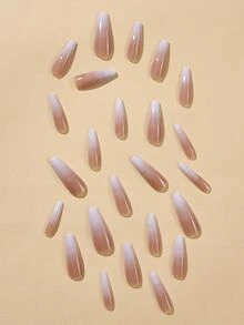 Transform Your Nails with 24pcs Long Coffin Camel Ombre Glossy Fake Nail & 1pc Nail File & 1sheet Tape - Multicolor - View 3