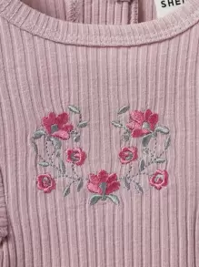 SHEIN Conjunto De Body Y Pantalón Y Diadema Para Recién Nacidas De Niña Con Bordado Floral Y Volantes