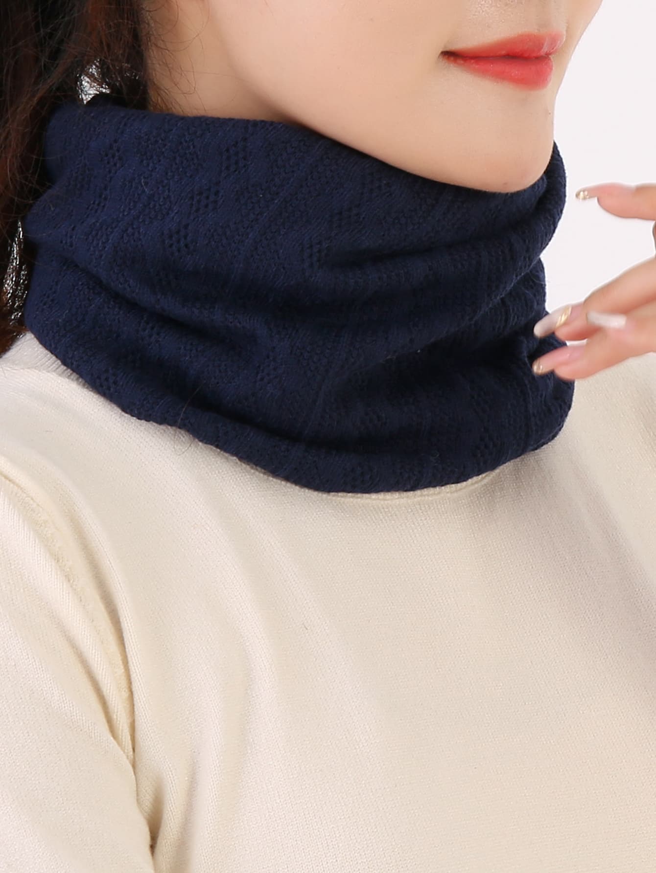 Pañuelo infinito forrado de felpa - Azul Marino - Ver 1