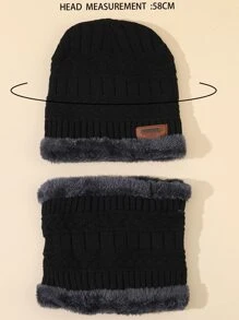 1 套加厚保暖内衬多功能休闲便帽和颈部保暖套装 - 黑色 - 查看 3