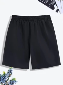 Manfinity Roghcode Men's Loose Fit Letter & Expression Printed Shorts With Drawstring Waist - Black - View 2