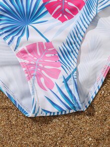 Tween Girl Tropical Print Wrap Bikini Set Summer Beach - Multicolor - View 5