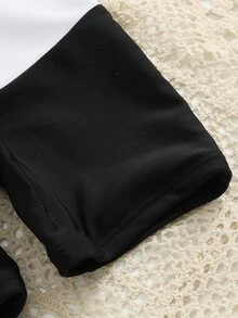 Baby Cartoon Panda Print Zip Front Hooded One Piece Swimsuit - Black and White - View 4