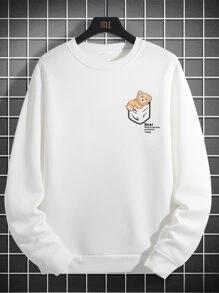 Manfinity Hypemode Men Bear And Slogan Graphic Drop Shoulder Oversize Sweatshirt - White - View 3