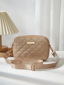 迷你金屬裝飾幾何格紋絎縫方形包 - 卡其色 - 查看 2