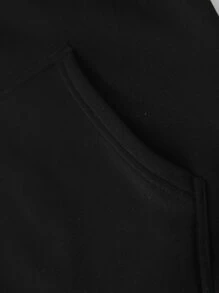 Manfinity EMRG 男士圖案印花加大號抽繩連帽衫,熊貓和標語圖案 - 黑色 - 查看 4