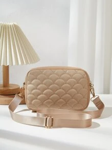 迷你金屬裝飾幾何格紋絎縫方形包 - 卡其色 - 查看 3