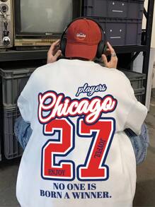 Aesthetic Post Áo thun nam hở vai họa tiết chữ cỡ lớn - trắng - Xem 1