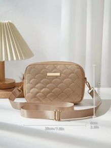 迷你金屬裝飾幾何格紋絎縫方形包 - 卡其色 - 查看 4