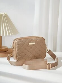 迷你金屬裝飾幾何格紋絎縫方形包 - 卡其色 - 查看 1