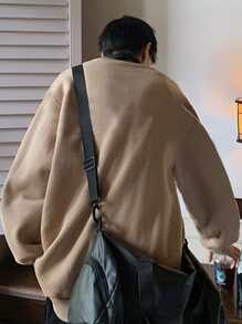 Manfinity Roghcode Sudadera Holgada De Estampado De Caricatura Para Hombres De Hombrera Caída - Caqui - Ver 2