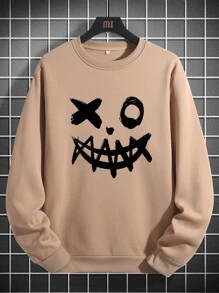 Manfinity Roghcode Sudadera Holgada De Estampado De Caricatura Para Hombres De Hombrera Caída - Caqui - Ver 4