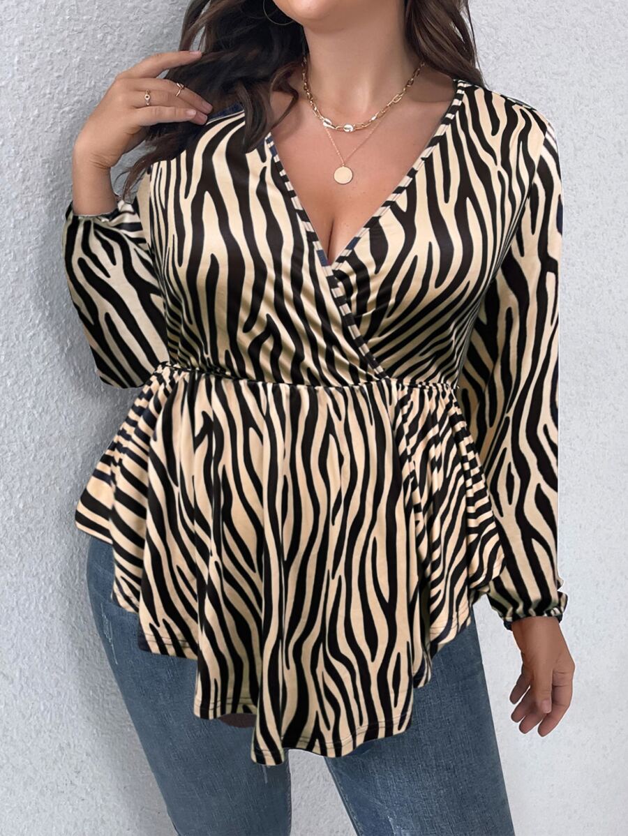 SHEIN Clasi Áo thun Plus size Trọn gói Bất đối xứng Sọc ngựa vằn Giải trí - Nhiều màu - Xem 1