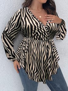 SHEIN Clasi Áo thun Plus size Trọn gói Bất đối xứng Sọc ngựa vằn Giải trí - Nhiều màu - Xem 5
