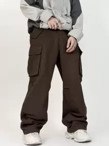 Manfinity Roghcode Men Flap Pocket Side Drawstring Waist Cargo Trousers - Coffee Brown - View 3