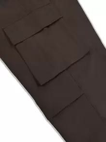 Manfinity Roghcode Men Flap Pocket Side Drawstring Waist Cargo Trousers - Coffee Brown - View 4
