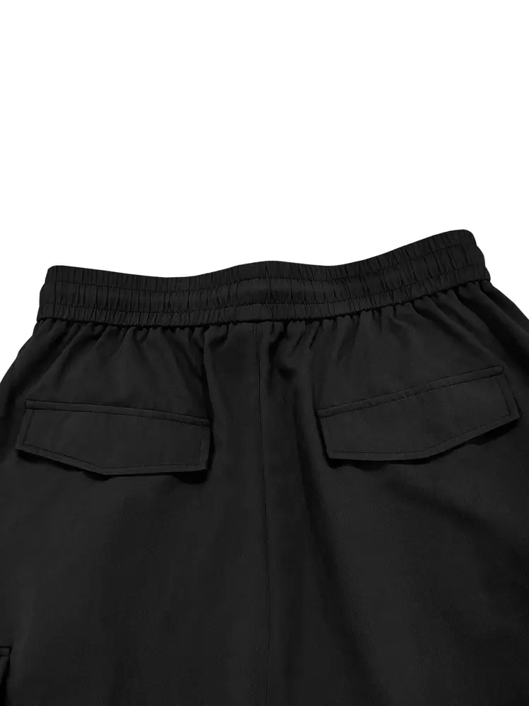 Manfinity Roghcode Loose Fit Men's Cargo Pants With Flap Pockets, Side Drawstring Waist, Fall - Black - View 7