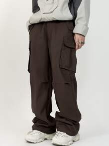 Manfinity Roghcode Men Flap Pocket Side Drawstring Waist Cargo Trousers - Coffee Brown - View 7