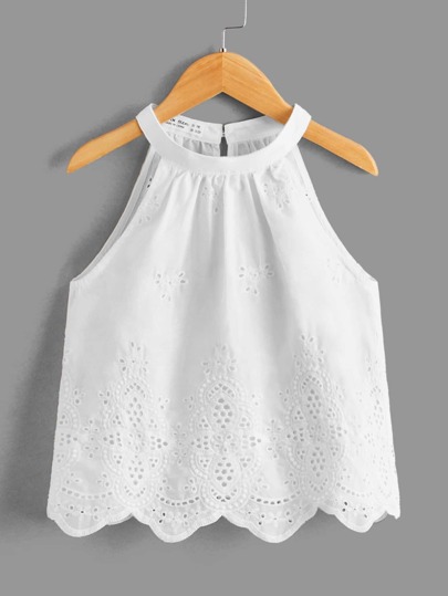 SHEIN Teen Mädchen Trägertop mit Schlüsselloch hinten, Öse Stickerei