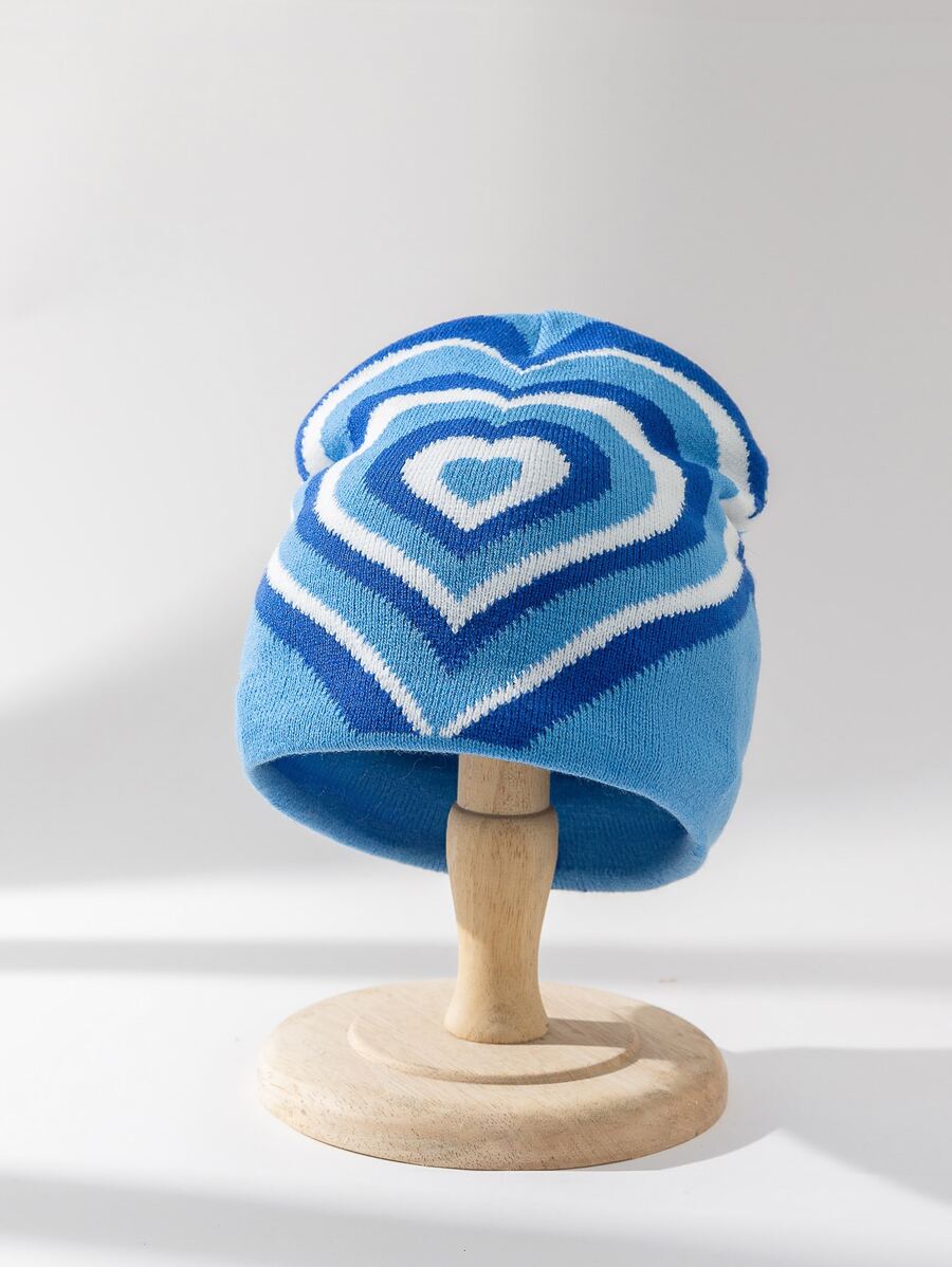 Women Heart Pattern Color Block Beanie Hat For Daily Wear - Multicolor - View 1