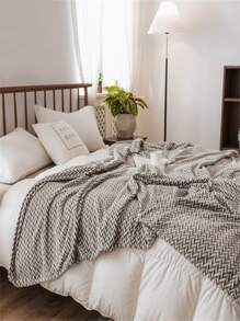 1pc Chevron Print Plush Blanket - Yellow - View 5