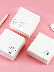1 paquete 4 piezas Notas adhesivas creativas y simples con patrón de niña con líneas, blocs de notas para oficina y escuela, 80 hojas - Multicolor - Ver 1