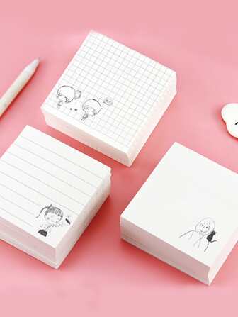 1 包 4 件装迷你横线创意简约女孩图案便利贴办公室学校便签本 80 张
