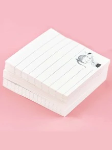 1 paquete 4 piezas Notas adhesivas creativas y simples con patrón de niña con líneas, blocs de notas para oficina y escuela, 80 hojas - Multicolor - Ver 3