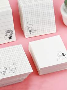 1 paquete 4 piezas Notas adhesivas creativas y simples con patrón de niña con líneas, blocs de notas para oficina y escuela, 80 hojas - Multicolor - Ver 5