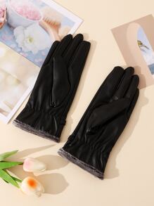 Bow Decor Plush Lined Gloves - Black - View 5