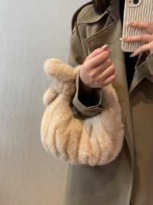 Fluffy Satchel Bag - Khaki - View 1