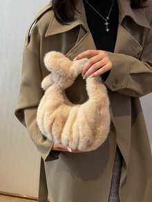 Fluffy Satchel Bag - Khaki - View 2