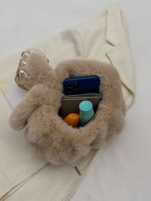 Fluffy Satchel Bag - Khaki - View 5