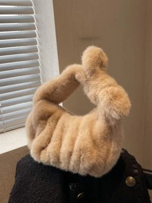 Fluffy Satchel Bag - Khaki - View 7