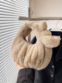 Fluffy Satchel Bag - Khaki - View 8