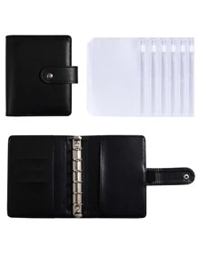 1pc Plain Binder Cover With 6pcs Binder Pocket, Back To School, School Supplies - Multicolor - View 1