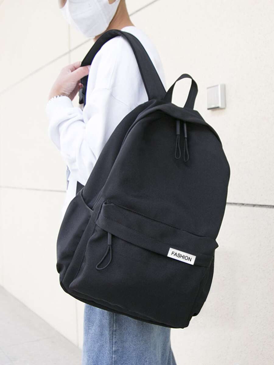 14 Inch Men Letter Patch Decor Casual Daypack, Schoolbag For Travel, College, School - Black - View 1