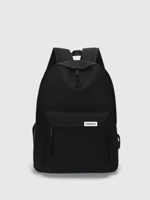 14 Inch Men Letter Patch Decor Casual Daypack, Schoolbag For Travel, College, School - Black - View 2