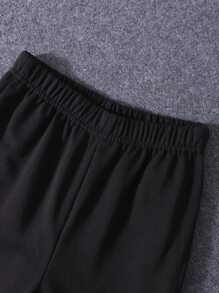 Girls Slogan & Cartoon Graphic Hoodie & Sweatpants - Black - View 5