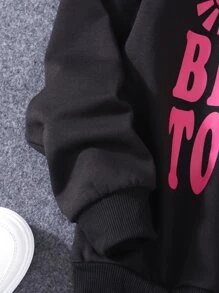 Girls Slogan & Cartoon Graphic Hoodie & Sweatpants - Black - View 6