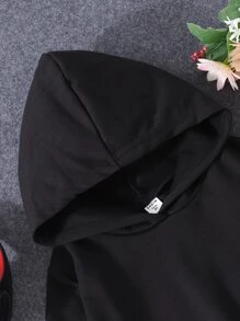 Girls Slogan & Cartoon Graphic Hoodie & Sweatpants - Black - View 7