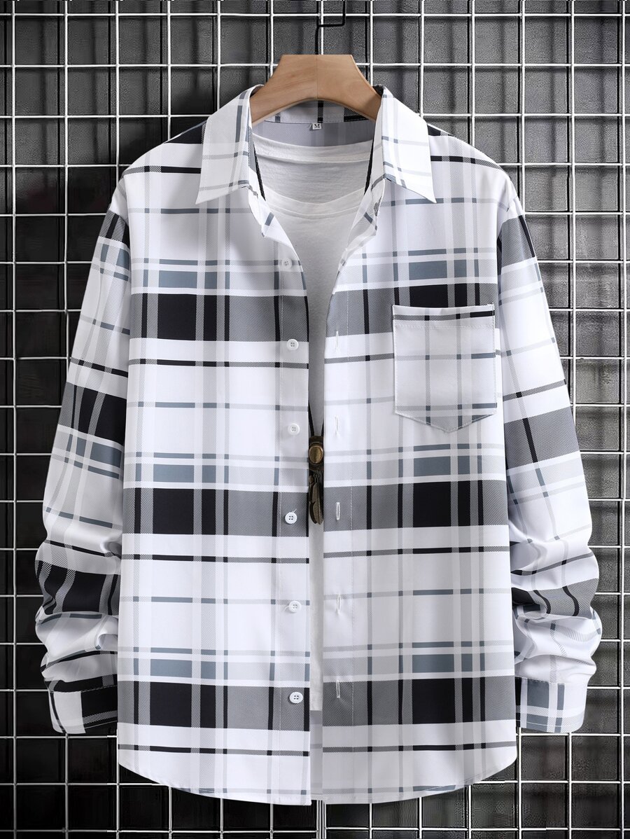 Manfinity Men Plaid Print Pocket Patched Shirt Without Tee - Multicolor - View 1